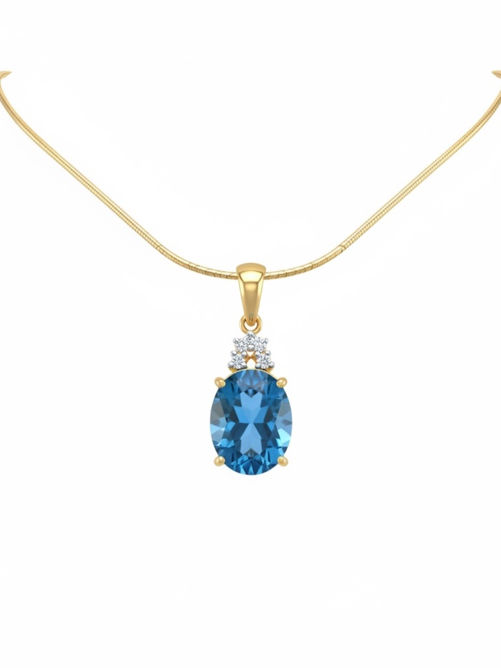14K Gold London Blue Topaz Pendant Necklace Fine Jewelry Oval Diamond Accent - Picture 3 of 10